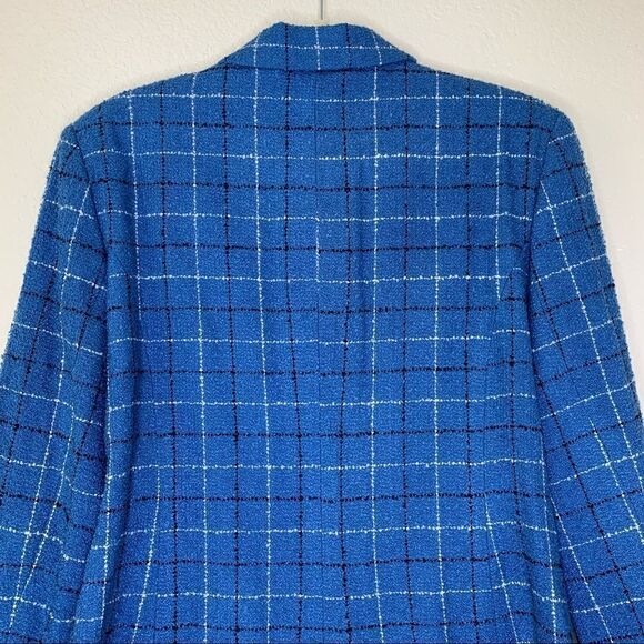 Cricket Lane Collection Wool Blend Textured Blue Plaid Blazer Jacket, Size 12 - Picture 8 of 12